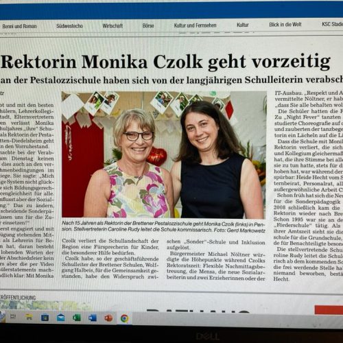 BNN Artikel "Rektorin Monika Czolk geht vorzeitig"